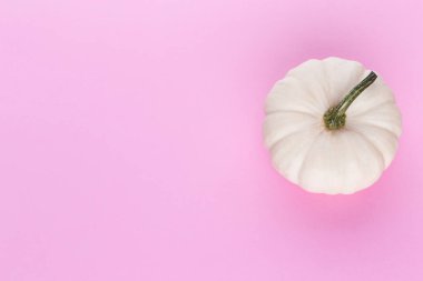 Creative Top view düz sonbahar kompozisyonu. Kabak kabaklarından yapılmış çerçeve renkli kağıt arkaplan kopyalama alanı. Şablon güz hasadı Şükran Günü Cadılar Bayramı davetiye kartları.