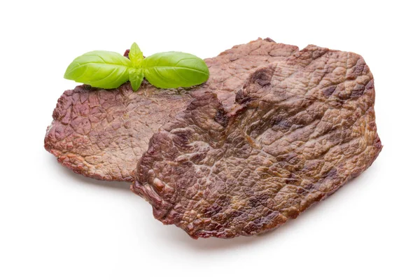 Grilované Bio Hovězí Steaky Kořením Izolované Bílém Pozadí — Stock fotografie
