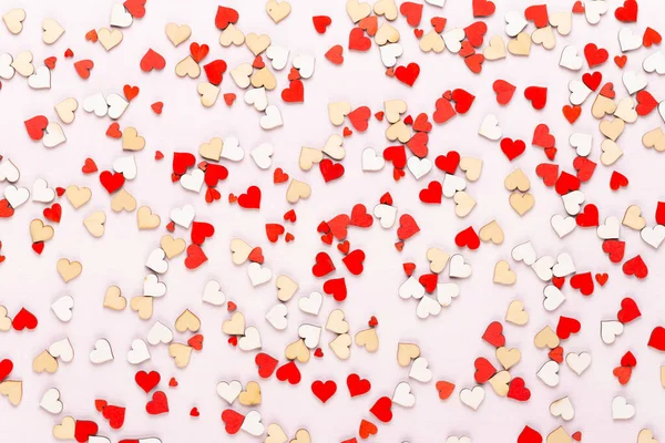 Valentinstag Hintergrund Pastell Herzen Auf Dem Grauen Hintergrund Grußkarte — Stockfoto