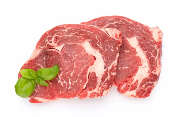 Frisches Rohes Bio Rindfleisch Steak Isoliert Auf Weißem Hintergrund — Stockfoto