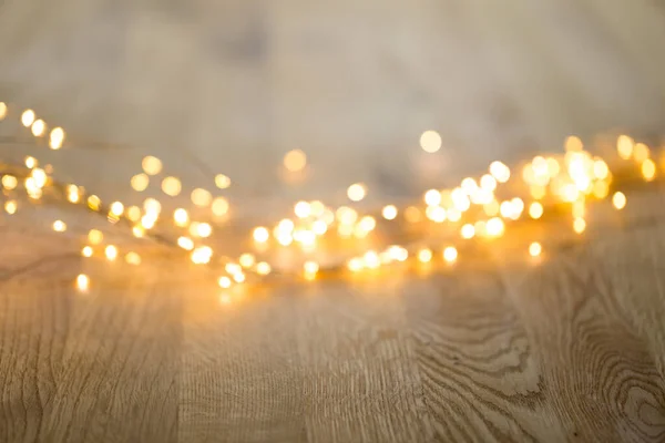 Julkort Festlig Dekoration Bokeh Bakgrund Nyårskonceptet Uppfattat Utrymme Ett Platt — Stockfoto