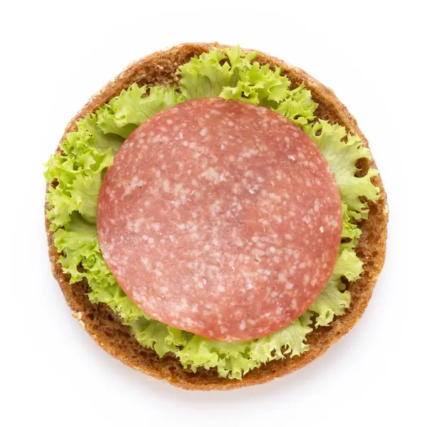 Sandwich Saucisse Salami Sur Fond Blanc — Photo