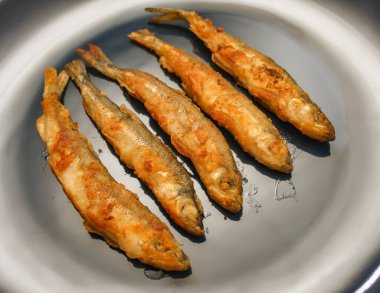 Tabaktaki un kırıntıları içinde kızartılmış. Yakın çekim görünümü