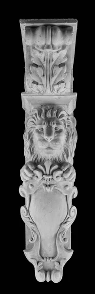 plaster lion sculpture, pommel column on a black background