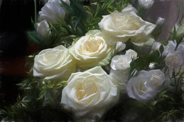 为情人节设计白色玫瑰花束的照片 图库图片