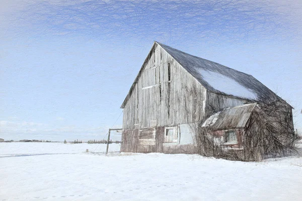 Old barn photos manipulated for an illustration — Stock Photo, Image