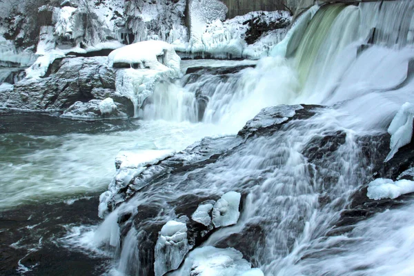 Frozen Waterfall Flow Electrical Barrage Overflow Water — Stock Photo, Image