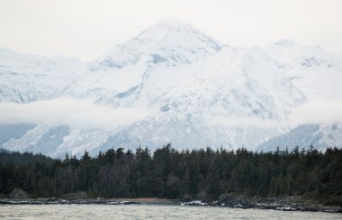 Chilkat nehir ve dağlarda kar
