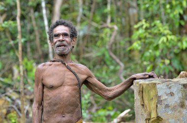 Korowai kabilesinden Papua yaşlı adam