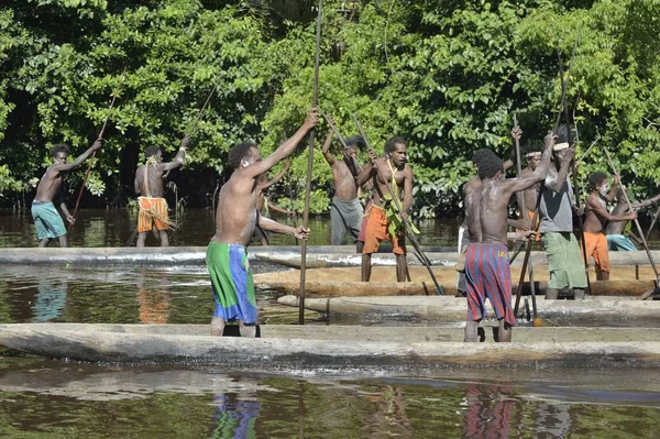 Asmat 사람들의 카누 전쟁 식 — 스톡 사진