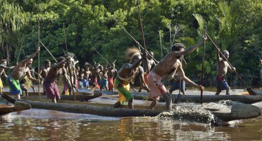 Canoe war ceremony of Asmat people clipart