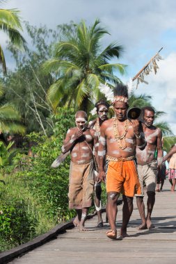 Asmat kabilesi geleneksel elbise ve boyama