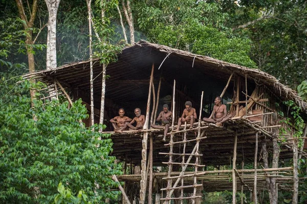 Група папуаські Korowai племені — стокове фото