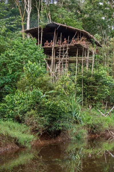 Skupina papuánských Korowai kmene — Stock fotografie