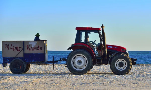 Playa Cayo Coco Cuba Diciembre 2017 Tractor Con Remolque Una — Foto de Stock