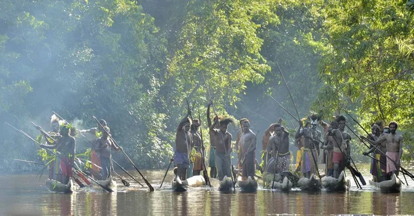 Indonezja Irian Jaya Asmat Prowincji Jow Village Maja Canoe Ceremonii — Zdjęcie stockowe