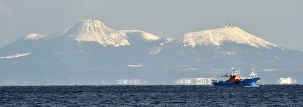 Japanse Vissersvaartuigen Zee Van Ochotsk Uit Het Eiland Van Koenasjir — Stockfoto