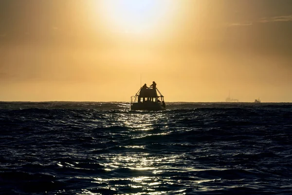 Silhouet Van Speed Boot Oceaan Bij Zonsopgang Zuid Afrika — Stockfoto