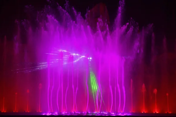 Colorful Water Fountains Beautiful Laser Fountains Show Large Multi Colored — Stock Photo, Image