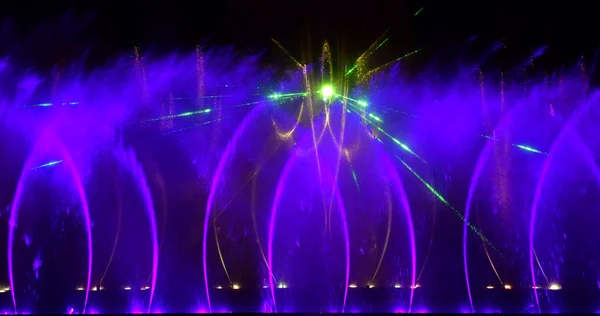 Colorful Water Fountains Beautiful Laser Fountains Show Large Multi Colored — Stock Photo, Image