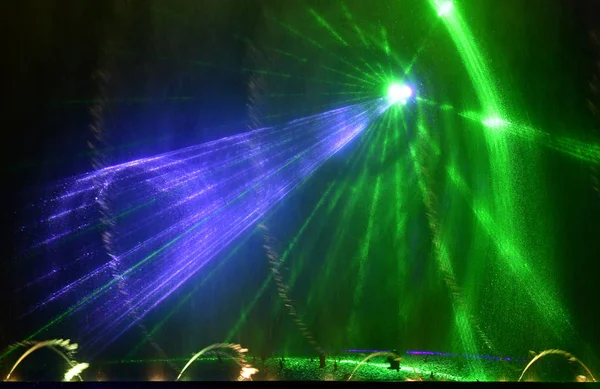 Colorful Water Fountains Beautiful Laser Fountains Show Large Multi Colored — Stock Photo, Image