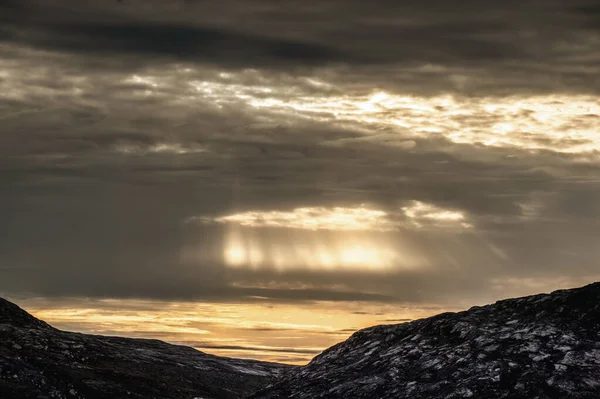 Sunset Teki Buzdağları Disko Körfezi Batı Grönland — Stok fotoğraf