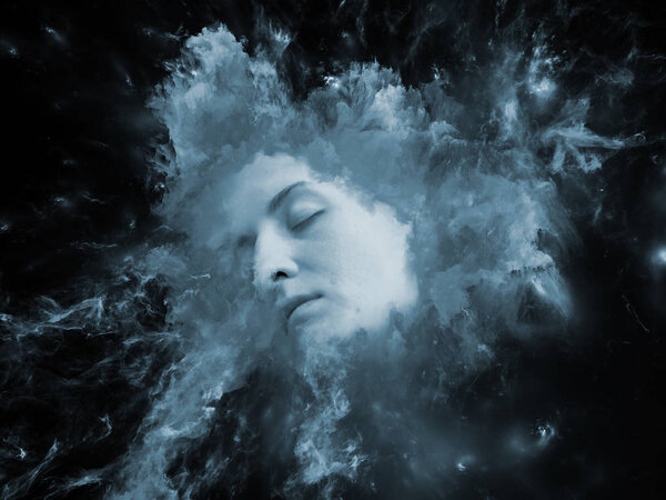 Will Universe Remember Me series. Backdrop design of human face and fractal smoke nebula for works on human mind, imagination, memory and dreams