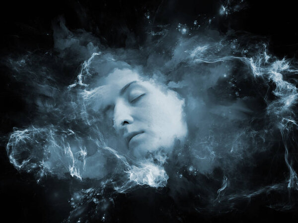 Will Universe Remember Me series. Backdrop design of human face and fractal smoke nebula for works on human mind, imagination, memory and dreams