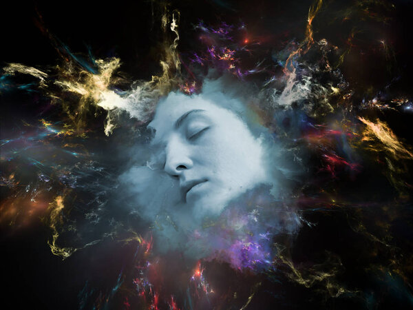 Will Universe Remember Me series. Design made of human face and fractal smoke nebula to serve as backdrop for projects related to human mind, imagination, memory and dreams