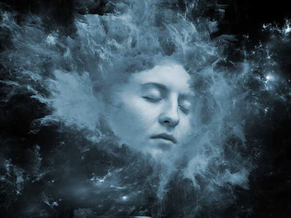 Will Universe Remember Me series. Abstract design made of human face and fractal smoke nebula on the subject of human mind, imagination, memory and dreams