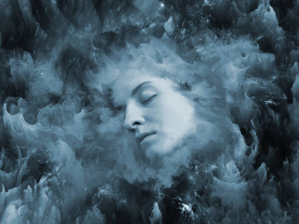 Will Universe Remember Me series. Backdrop composed of human face and fractal smoke nebula and suitable for use in the projects on human mind, imagination, memory and dreams