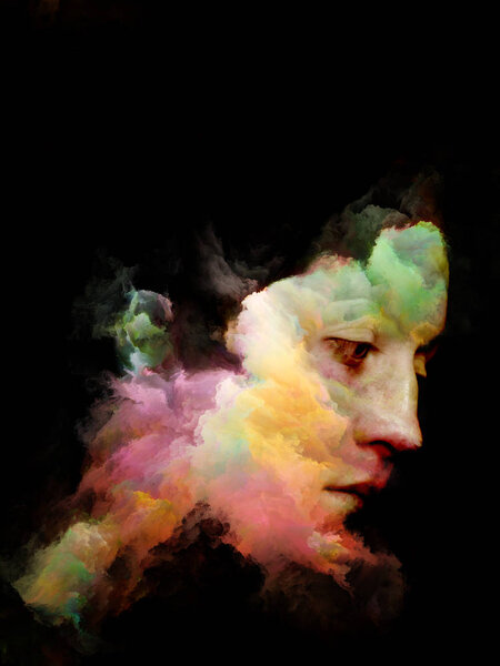 Color Thinking series. Female portrait executed with fractal paint on subject of creativity, imagination, spirituality and art