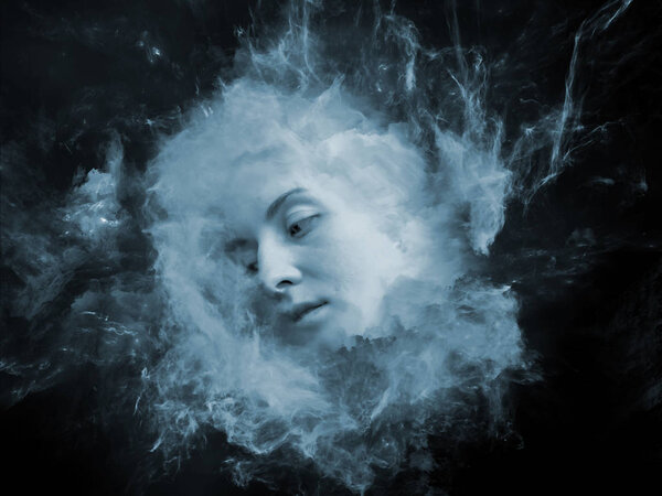 Will Universe Remember Me series. Background design of human face and fractal smoke nebula on the subject of human mind, imagination, memory and dreams