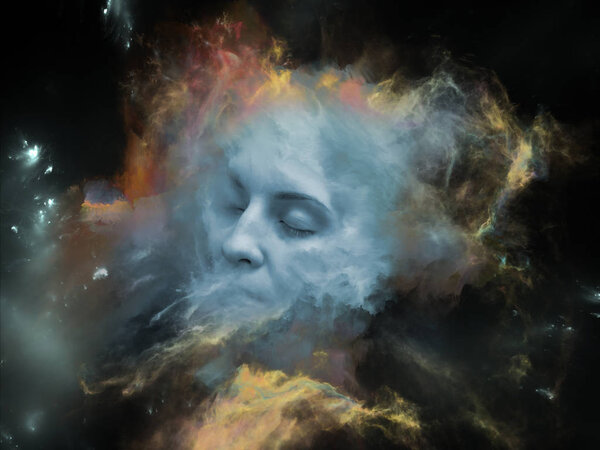 Will Universe Remember Me series. Design composed of human face and fractal smoke nebula as a metaphor on the subject of human mind, imagination, memory and dreams