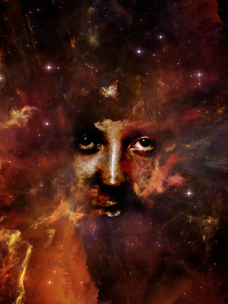 Will Universe Remember Us series. Background design of woman's face, nebula and stars on the subject of Universe, Nature, human mind and imagination