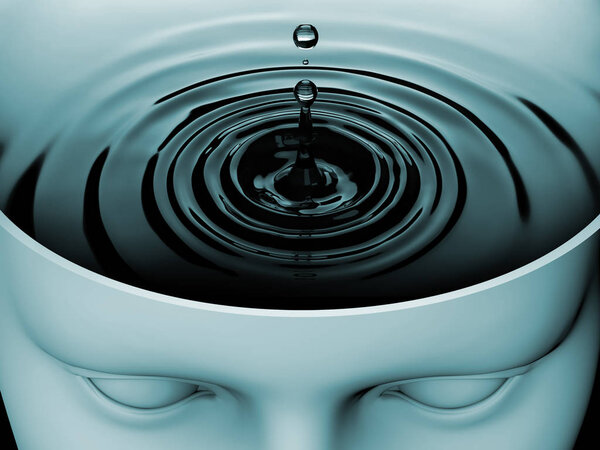 Water ripples in human head as conceptual illustration of mind space