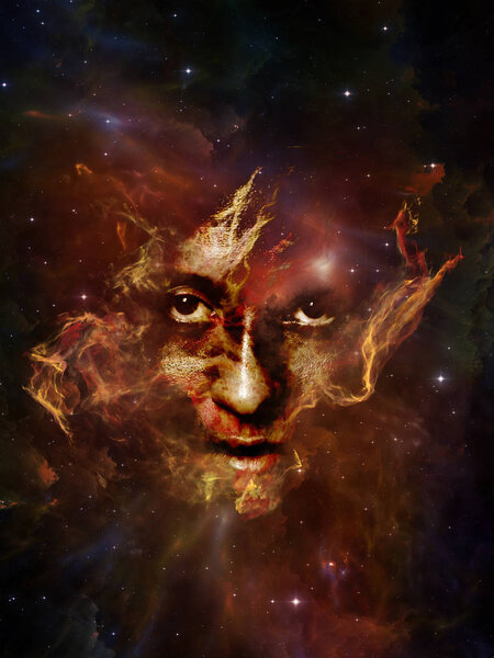 Will Universe Remember Us series. Background design of woman's face, nebula and stars on the subject of Universe, Nature, human mind and imagination