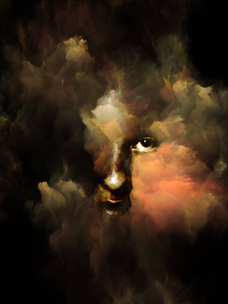 Surreal Dust Portrait series. Background design of fractal smoke and female portrait on the subject of spirituality, imagination and art