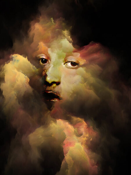 Your Shadow series. Surreal portrait of female face fused with colored fractal nebula texture on the subject of dreams, memories, imagination, mental health, creativity and human mind