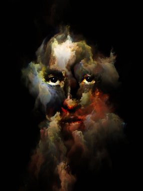 Senin gölge serisi. Kadın yüzü gerçeküstü portre renkli fraktal Bulutsusu doku Düşler, kabuslar, hayal gücü, ruh sağlığı, yaratıcılık ve insan aklının konu ile erimiş