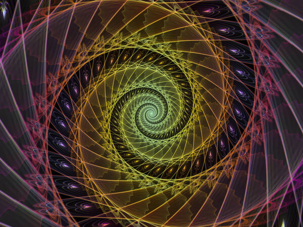 Spiral Geometry series. Design composed of spinning vortex of fractal elements as a metaphor on the subject of mathematics, geometry and science