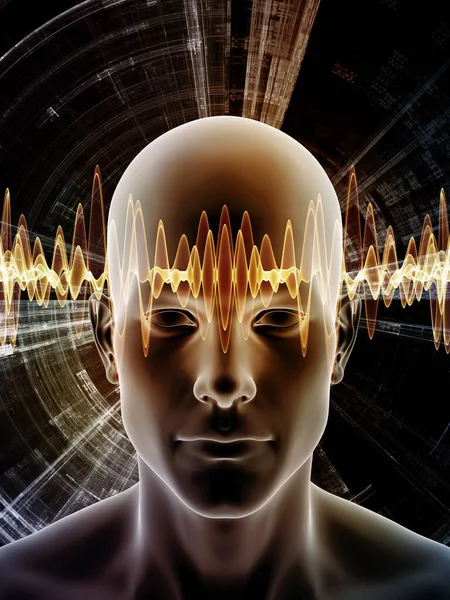 Vibrant Minds Series Background Human Head Various Fractal Wave Patterns — Stock Photo, Image