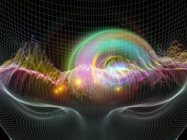 Zihin dalgası serisi. Bilinç, akıl, düşünce ve iç dünya üzerine soyut ışık dalgalarıyla insan yüzünün kablo çerçevesi..