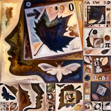 Gradyan Akış. Gizli şifre serisi. İnsan siluetlerinin etkileşimi, sanat dokuları ve renklerin iç hayat, drama, şiir ve algıyla ilgili etkileşimi