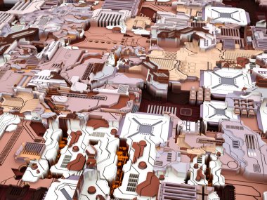 Yer Değiştirme Dünyası serisi. Bilim, modern teknoloji ve eğitim konularında soyut teknolojik örüntünün 3 boyutlu yorumlanması.