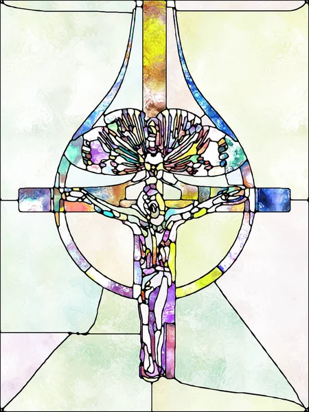 Texture Belief Cross Stained Glass Series Creative Arrangement Organic Church — Stock Photo, Image