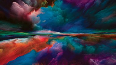 Uyanış Diyarı. Gerçekliğe Kaçış dizisi. Manzara resimleri, hayal gücü, yaratıcılık ve sanat projeleri için gerçeküstü gün batımı renklerinin ve dokuların arkaplanı