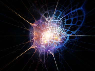 Uzayda üç boyutlu geometri yapısını aydınlattı. Teknoloji, bilim, eğitim ve araştırma konularındaki illüstrasyon.