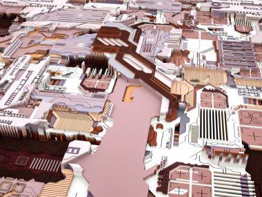 Yer Değiştirme Dünyası serisi. Bilim, modern teknoloji ve eğitim konularında soyut teknolojik örüntünün 3 boyutlu yorumlanması.