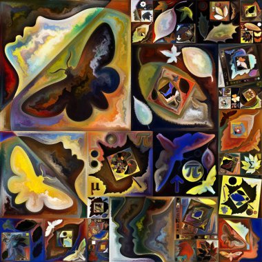 Tao Geometri. Gizli şifre serisi. İç hayat, drama, şiir ve algı ile kavramsal ilişkili insan siluetleri, sanat dokuları ve renkleri görüntüsü